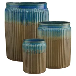 Pot cylindrique en céramique coloris bleu Edelman Lugano - Ø 39,5 x H 55 cm
