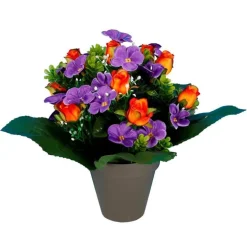 Pot de fleurs artificielles violettes et boutons taille mini
