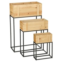 Pot d'intérieur sur pied coloris marron en bois Nando - 50 x 25 x 80 cm