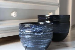 Pot en terre cuite émaillée bleu Nuit étoilée Les Poteries d'Albi Austral - Ø 16 x H 13 cm