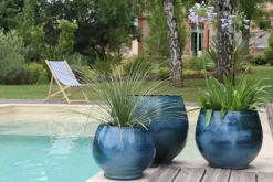 Pot en terre cuite émaillée coloris bleu Les Poteries d'Albi Bahia - Ø 25 x H 31 cm