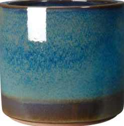Pot en terre cuite émaillée coloris bleu Deroma Océan - Ø 20 x H 18 cm
