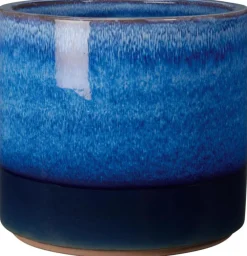 Pot en terre cuite émaillée coloris bleu Deroma Océan - Ø 20 x H 18 cm