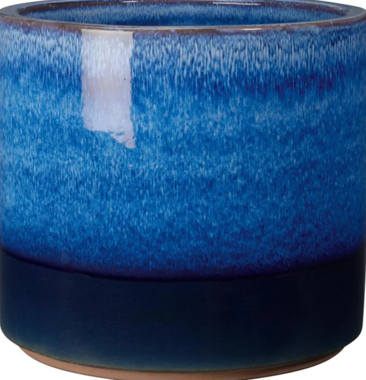 Pot en terre cuite émaillée coloris bleu Deroma Océan - Ø 30 x H 27 cm