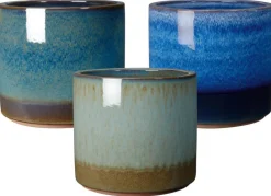 Pot en terre cuite émaillée coloris bleu Deroma Océan - Ø 25 x H 21 cm