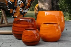 Pot en terre émaillée orange Savane Les Poteries d'Albi Cancale - Ø 21 x H 21 cm