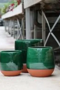 Pot en terre émaillée vert Jade Les Poteries d’Albi Saintrop - Ø 23 x H 26 cm