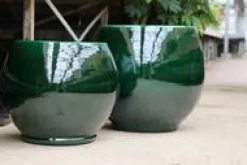 Pot en terre émaillée vert Jade Les Poteries d’Albi Bahia - Ø 25 x H 31 cm