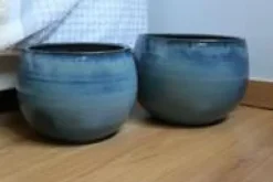 Pot le liseré de 4,8 L en terre émaillée coloris bleu Ø 20 x 17 cm