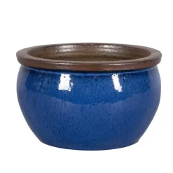 Pot rond Bonn bleu en grès émaillé - Ø 23,5 x 14,5 cm