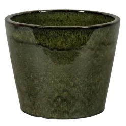 Pot rond en grès émaillé dripping vert Shanghai - Ø 42 x H 37 cm