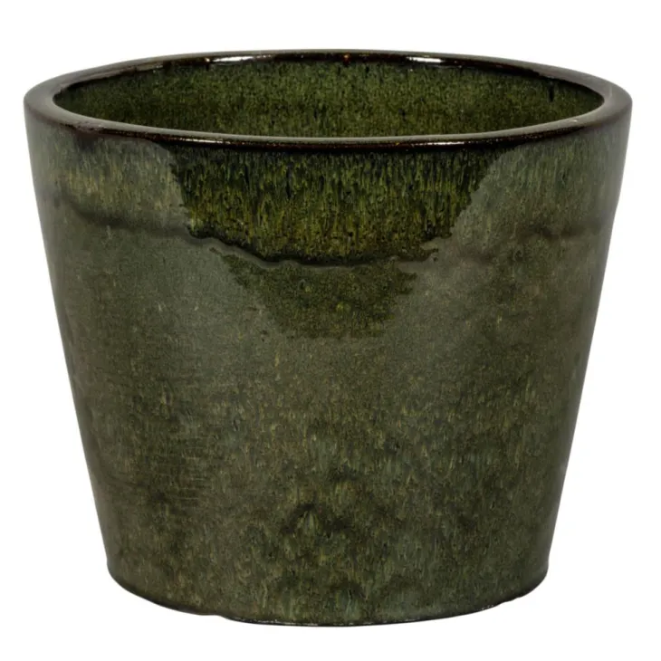 Pot rond en grès émaillé dripping vert Shanghai - Ø 34 x H 30 cm