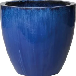 Pot vase en terre cuite émaillée bleu Tonkin - Ø 40 x H 36 cm