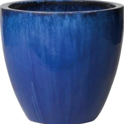 Pot vase en terre cuite émaillée bleu Tonkin - Ø 48 x H 48 cm