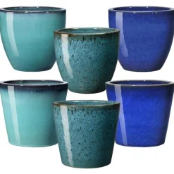 Pot vase en terre cuite émaillée bleu Deroma Azulejos - Ø 36 x H 32 cm