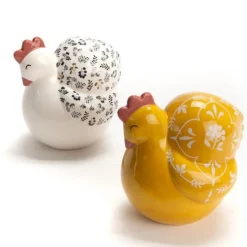 Poule déco Mimosa en porcelaine - 10 x 13,5 x 12 cm