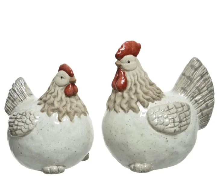 Poule décorative coloris blanc en terre cuite - 8,5 x 13 x 13,5 cm
