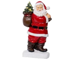 Père Noël avec hotte en résine rouge à micro LED blanc chaud  - 9 x 19,5 x 31,5 cm