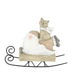 Père Noël beige en polyrésine sur traineau - 15 x 6 x 12 cm