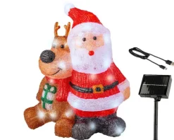 Père Noël lumineux solaire en acrylique rouge à 80 LED blanc froid pour extérieur - 40 cm