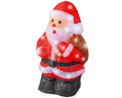 Père Noël rouge lumineux en acrylique à 30 LED blanc froid sur piles pour extérieur - 36 cm