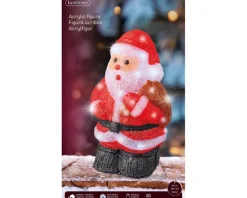 Père Noël rouge lumineux en acrylique à 30 LED blanc froid sur piles pour extérieur - 36 cm