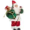 Père Noël traditionnel en tissu rouge et vert avec cadeaux - 13 cm