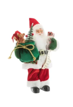 Père Noël traditionnel en tissu rouge et vert avec cadeaux - 13 cm