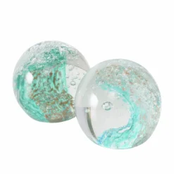 Presse-papier en verre transparent et turquoise Wave - Ø 8 x H 8 cm