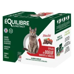 Pâtée "Vitalité effilés" pour chat adulte ou stérilisé au bœuf et aux haricots Équilibre & Instinct - 12 x 85 g