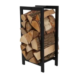 Range et portes buches coloris noir en acier - 30 x 23,5 x 59,7 cm