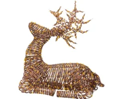 Renne couché marron lumineux en résine à 630 micro-LED blanc orangé pour extérieur - 88 cm