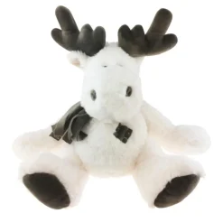 Renne en peluche polyester écru et gris- 30 cm