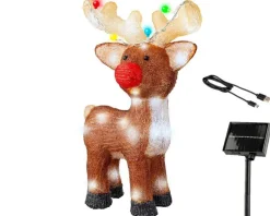 Renne lumineux solaire en acrylique marron à 48 LED blanc froid pour extérieur - 47 cm