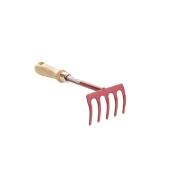 Râteau 5 dents à poignée bois coloris clafoutis