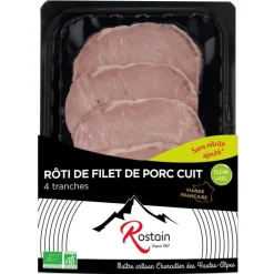 Rôti de porc cuit sans nitrite 4 tranches bio Rostain - 150 g
