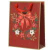 Sac cadeau en papier métallisé rouge décor couronne et nœud moyen modèle - 10 x 26 x 32 cm