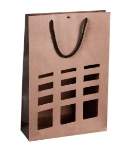 Sac Elusa en papier kraft certifié FSC® pour 3 bouteilles Cav Service - 9 x 27 x 39 cm