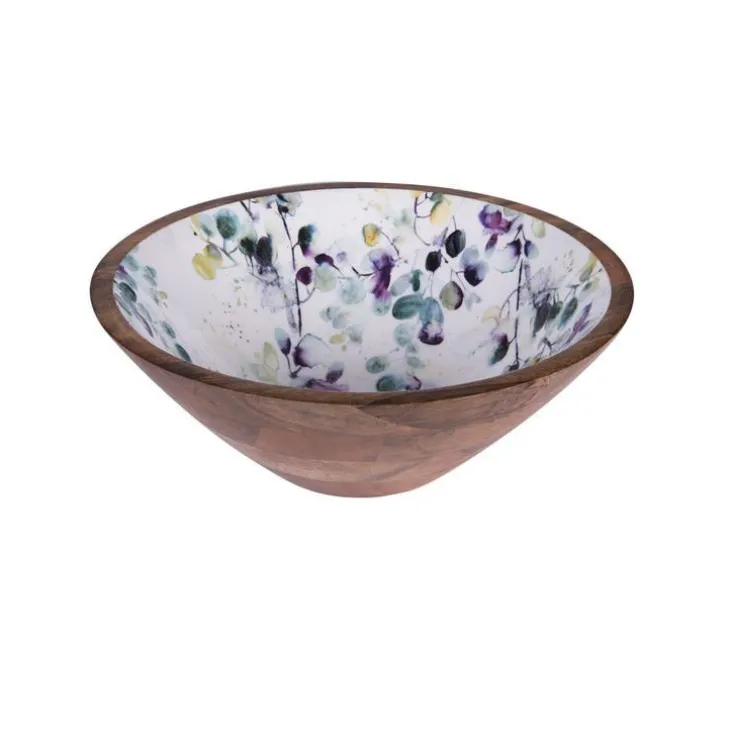 Saladier coloris multicolore en bois de bambou motifs floraux façon aquarelle Garden flora - Ø 30 cm