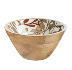 Saladier décor floral coloris marron en bois de manguier - 24 x 24 x 12 cm