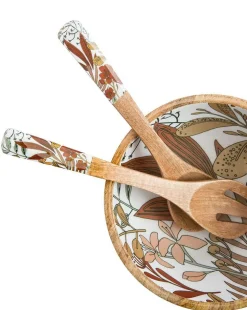 Saladier décor floral coloris marron en bois de manguier - 24 x 24 x 12 cm