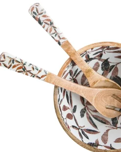 Saladier feuillage d'automne coloris blanc en bois de manguier - 24 x 24 x 12 cm