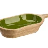 Saladier ovale uni coloris vert en manguier émaillé - 36 x 18 x 7 cm