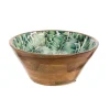 Saladier rond décoré feuilles coloris bleu en manguier émaillé - 30 x 30 x 13 cm