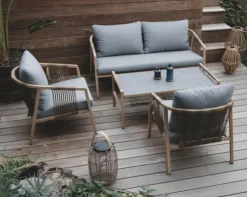 Salon bas en aluminium et résine tressée CREADOR Kanto - Bambou/Gris - 4 pièces