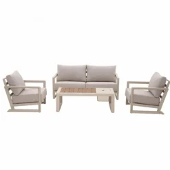 Salon de jardin 4 pièces en resine tressée crème/beige chiné - PROLOISIRS Perth