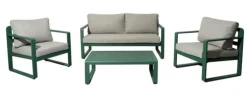 Salon de jardin 4 places, aluminium gris/vert, PROLOISIRS Mojito