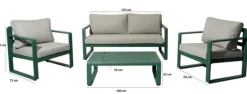 Salon de jardin 4 places, aluminium gris/vert, PROLOISIRS Mojito