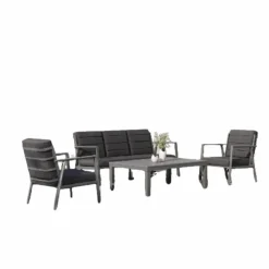 Salon de jardin 5 places aluminium gris mat, anthracite, orme - CREADOR Catalina