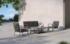 Salon de jardin 5 places aluminium gris mat, anthracite, orme - CREADOR Catalina